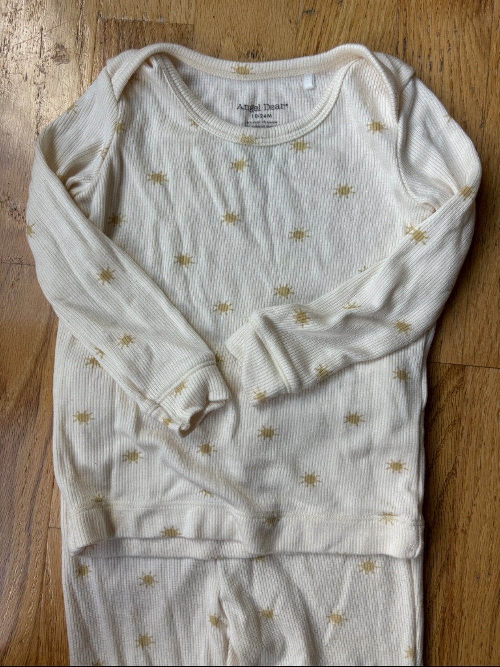Angel Dear Cream Ribbed Sleep Set with Gold Sun Print